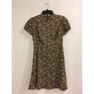 Olive floral mock neck dress